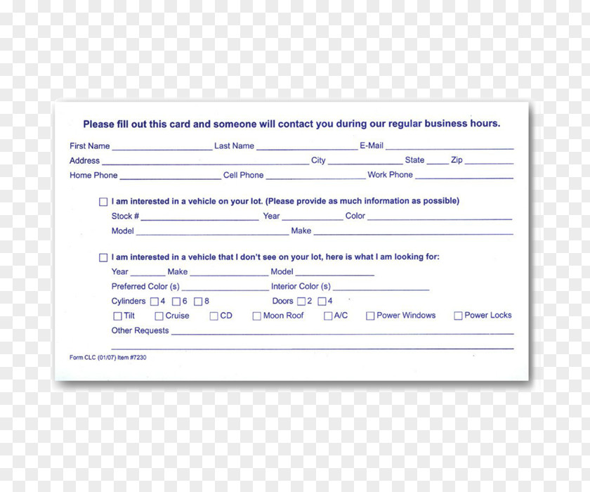 Mechanic Shop Template Customer Service Form PNG