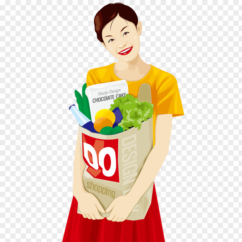 A Woman Holding Vegetable Fruit Illustration PNG