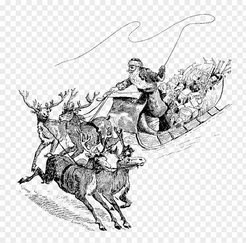 Santa Claus Reindeer Vintage Christmas Day Clip Art PNG