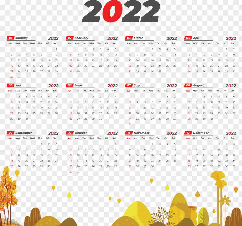 2022 Yearly Calendar Printable 2022 Yearly Calendar Template PNG