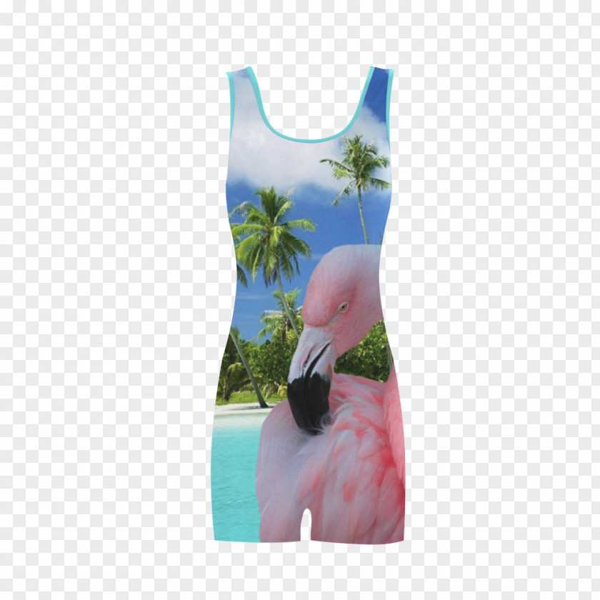 One-piece Swimsuit Neck Sleeveless Shirt Water Bird Teal PNG