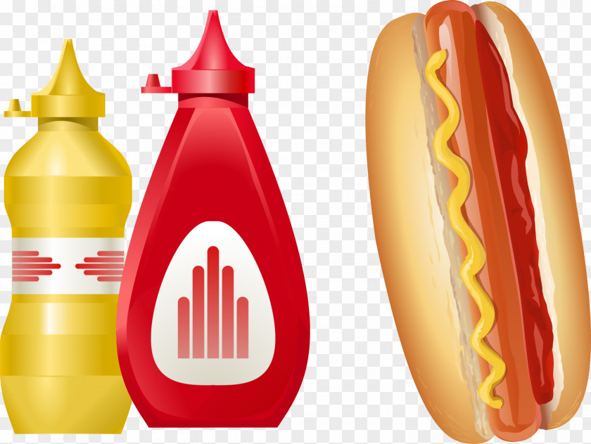Vector Hand-painted Hot Dog Junk Food Fast Ketchup PNG