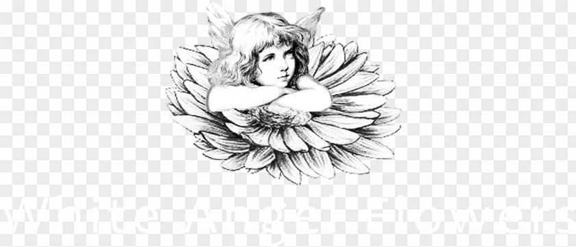 Flower Angel Drawing Monochrome Sketch PNG