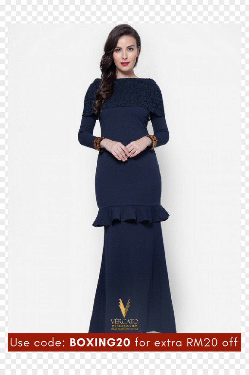 Dress Baju Kurung Navy Blue Fashion Lace PNG