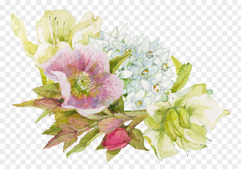 Watercolor Paint Hydrangea Sweet Pea Flower PNG