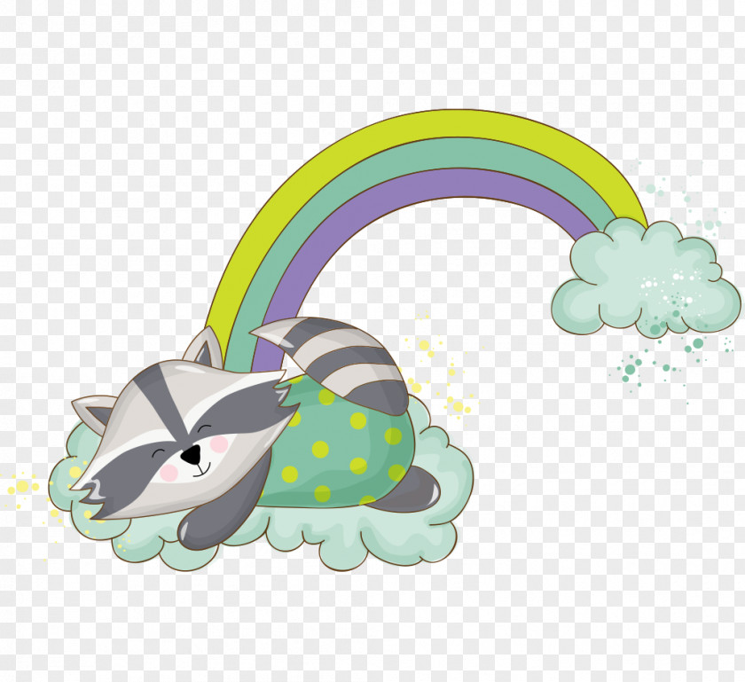 Cute Cartoon Raccoon Hand-painted Rainbow PNG