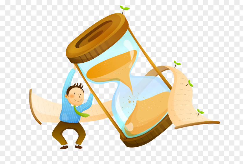 Hourglass And Cartoon Characters Time Management PNG
