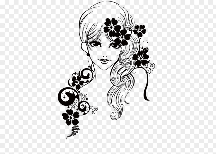 Hand-painted Hair Beauty Black And White Drawing Illustration PNG