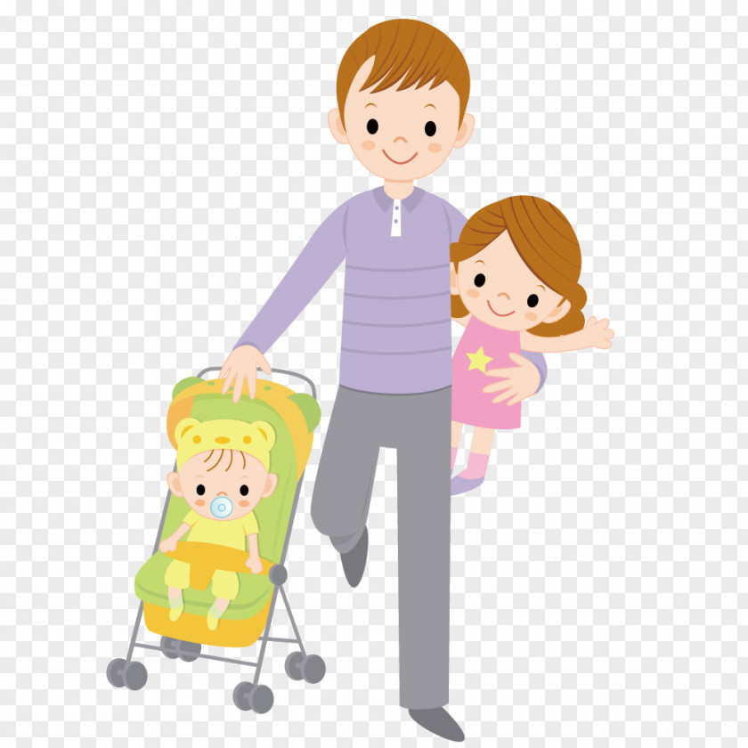 Her Daughter Pushing Baby Child Father Drawing Illustration PNG
