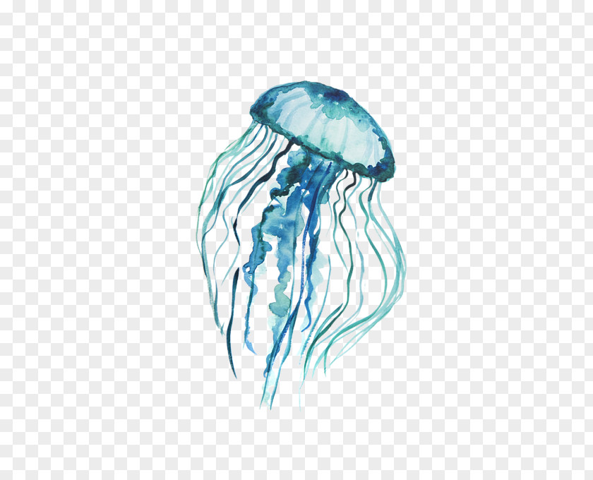 Painting Blue Jellyfish Printing Art Watercolor PNG