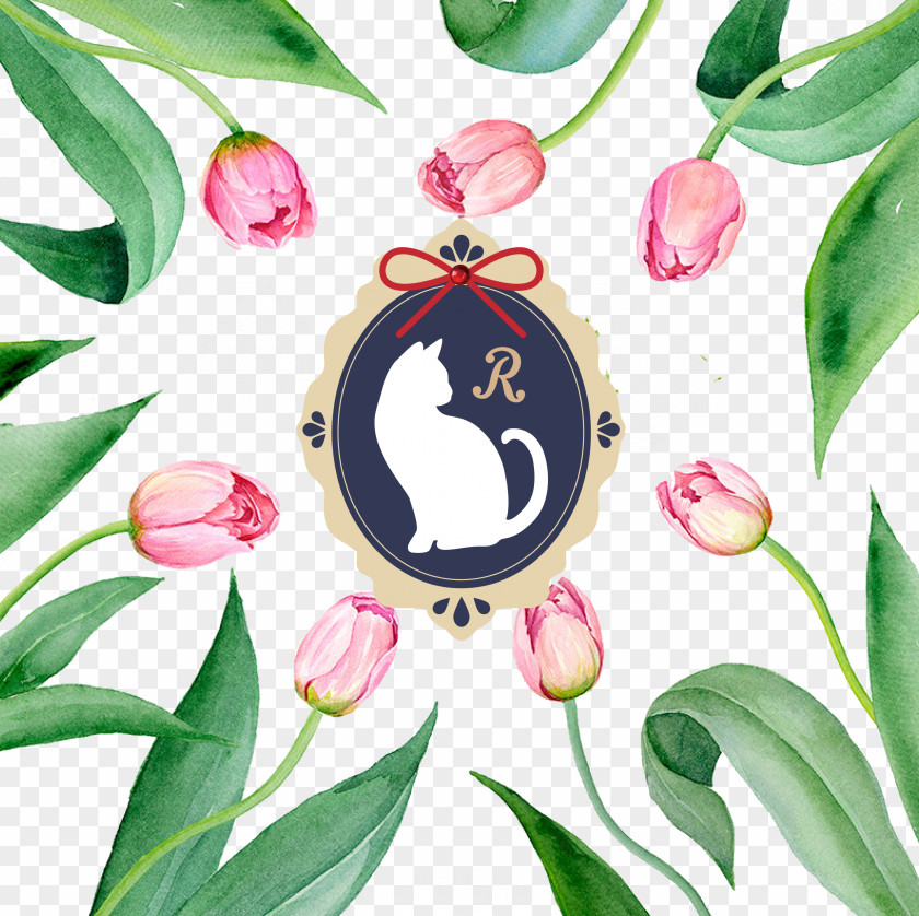 Tulip Flowers Border Watercolor Painting Flower Clip Art PNG