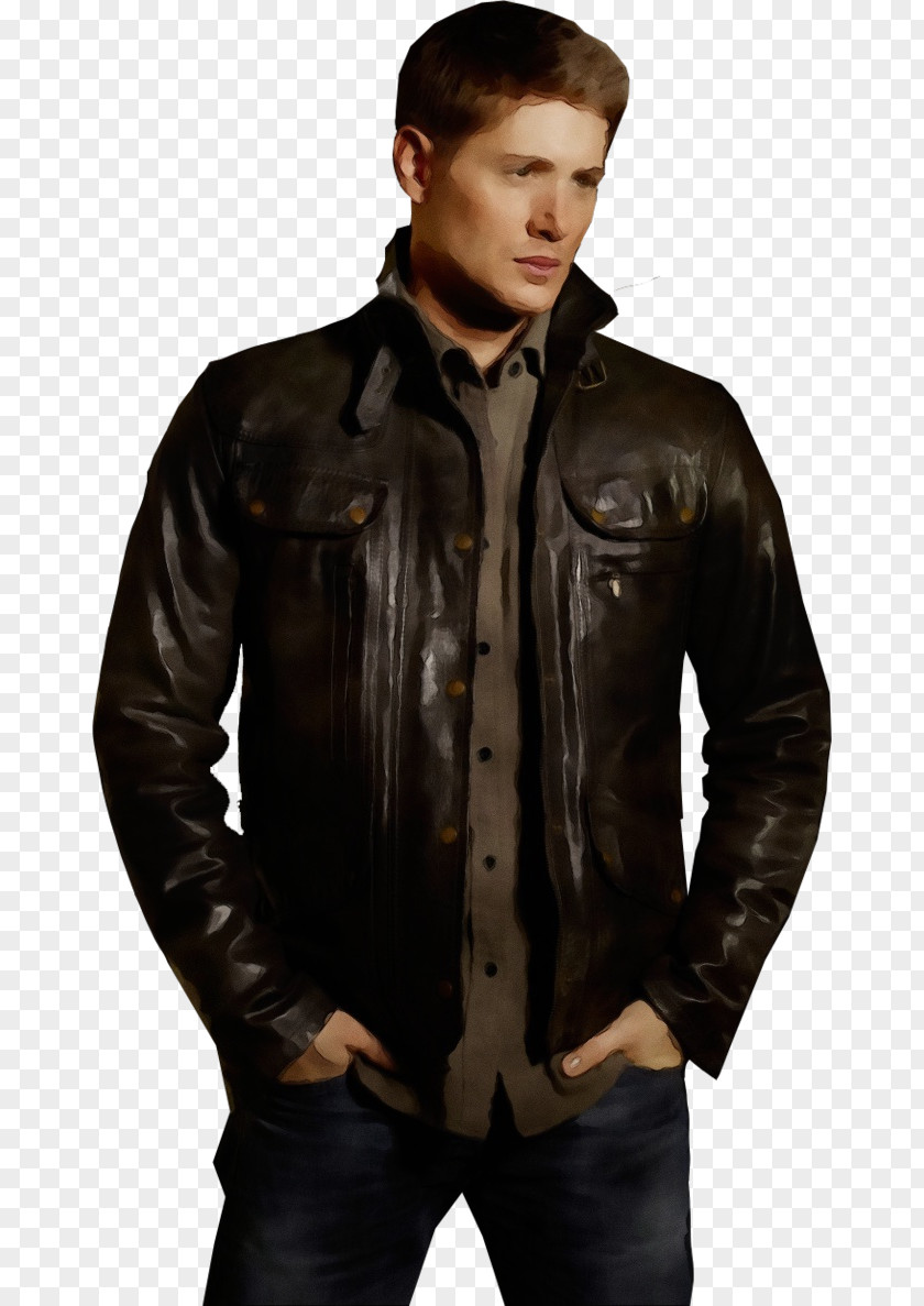 Zipper Pocket Leather Jacket Coat PNG