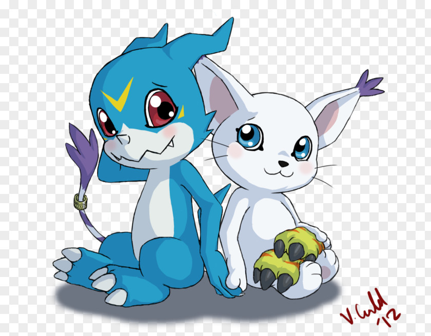 Happy Cartoon Couple Gatomon Veemon Kitten Drawing Digimon World 3 PNG