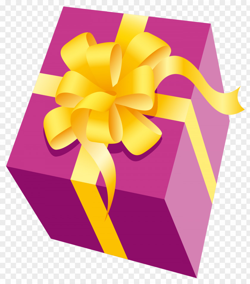 Pink Present With Yellow Bow Clipart Balloon Gift Box Paper Birthday PNG