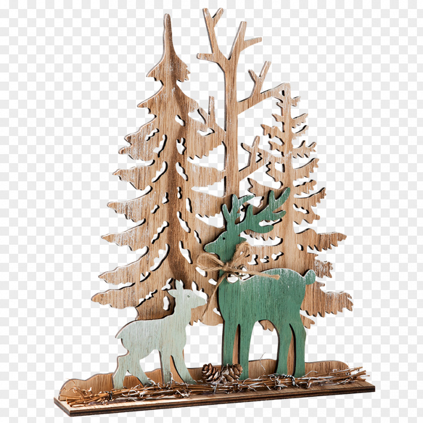 Figurine Wood Christmas Tree Reindeer Ornament PNG