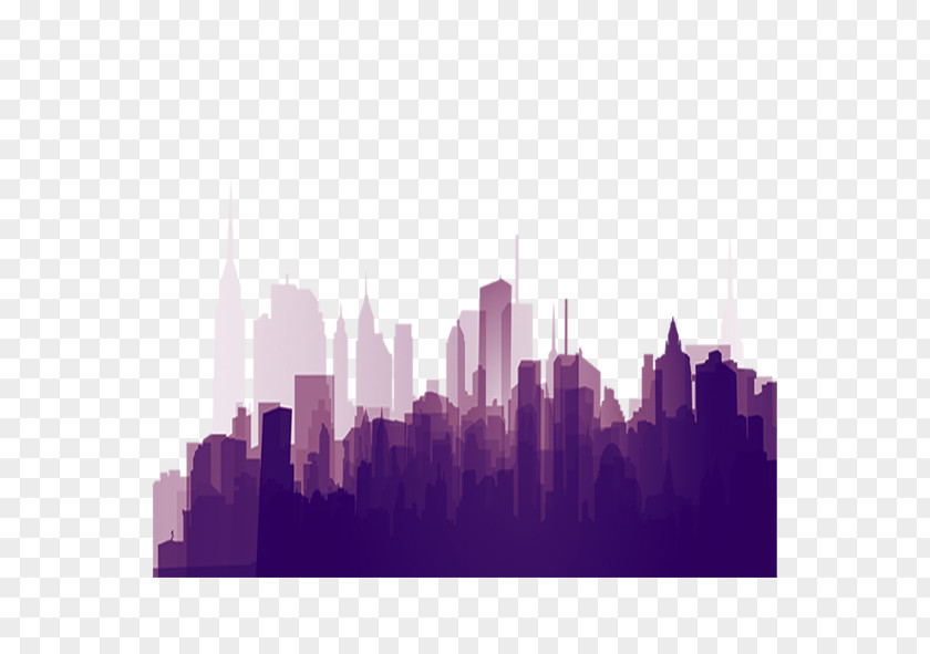 FIG Purple Fictional City Silhouette Skyline Wallpaper PNG