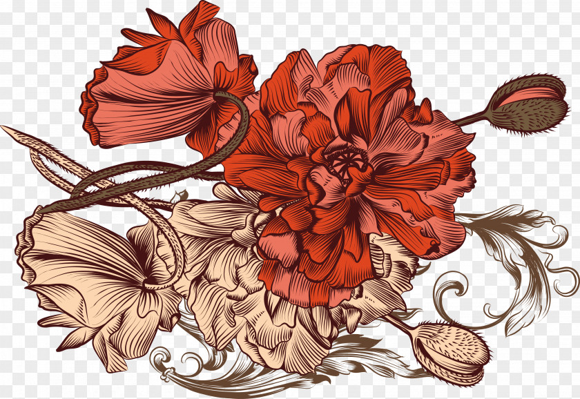 Red Peony Euclidean Vector Motif Flower PNG