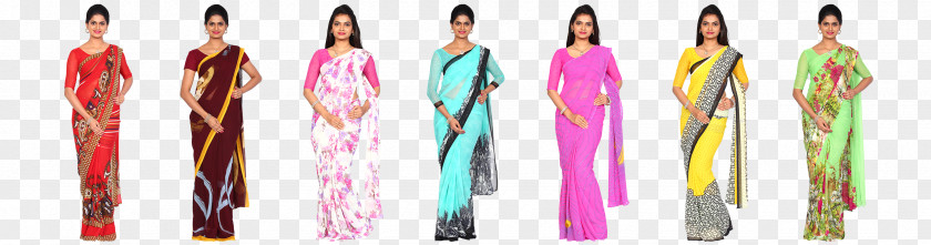 Saree Sari Georgette Pink Green Red PNG