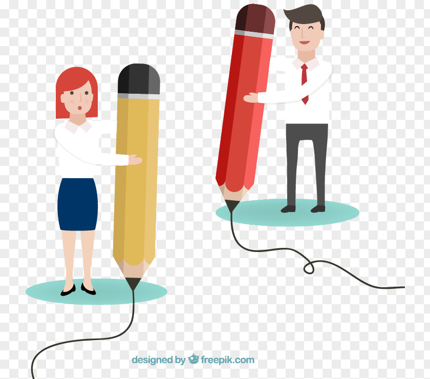 Business Men And Women Holding A Pencil Vector Material Downloaded, Cartoon Drawing Illustration PNG