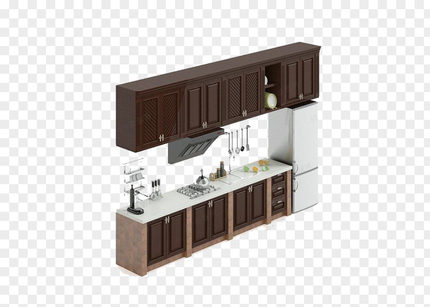 Kitchen Cabinet Model Cabinetry Refrigerator PNG
