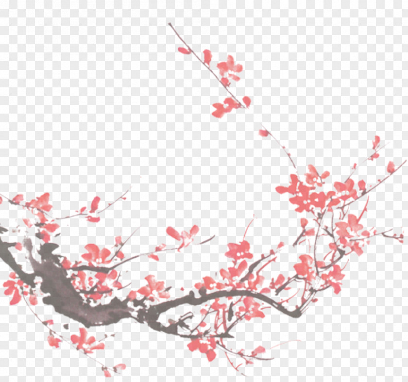 Plum Flower Ink Wash Painting Blossom Preview PNG