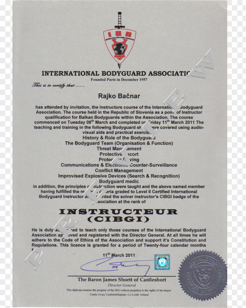 Cheaf Bodyguard Organization Document Certification Badge PNG