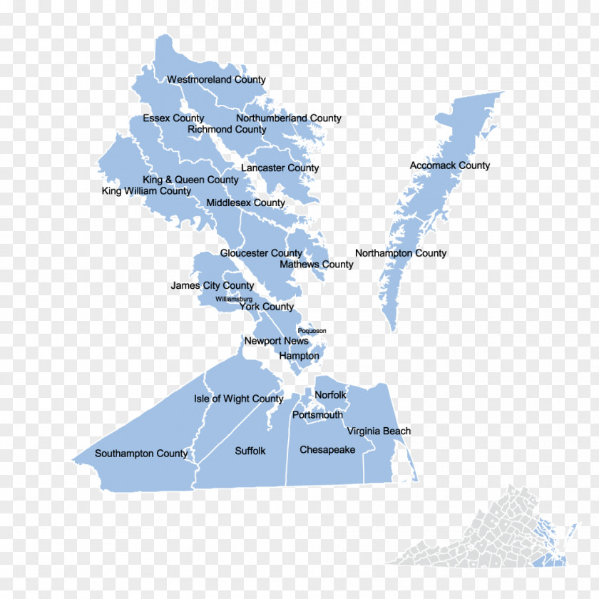 Map Hampton Roads Northern Neck Middle Peninsula Tidewater Region PNG
