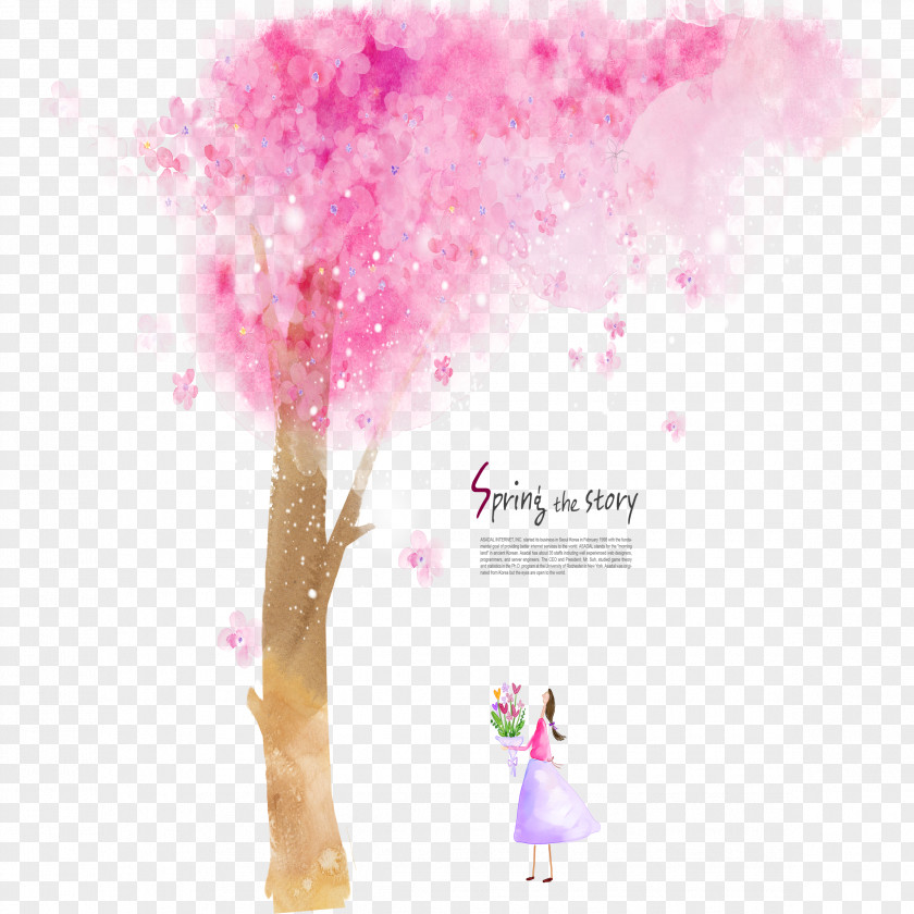 Dream Hand-painted Cherry Tree Free Material Watercolor Painting Blossom Illustration PNG