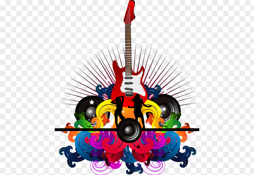 Guitar Poster PNG Poster, Hand-painted guitar music background pattern clipart PNG