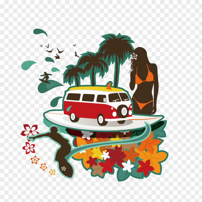 Coconut Trees And Cars Volkswagen Beach Poster PNG