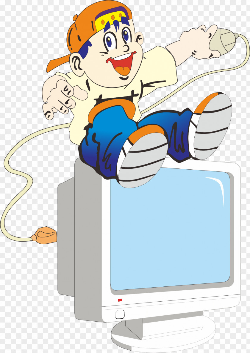 The Boy Sitting On Computer Mouse Download Clip Art PNG