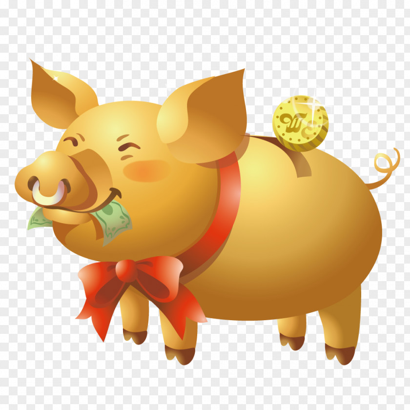 Golden Pig Piggy Bank Adobe Illustrator Clip Art PNG