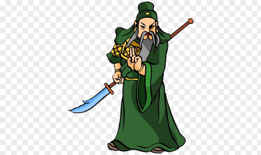 Cartoon Bearded Romance Of The Three Kingdoms Records Green Dragon Crescent Blade Guandao PNG