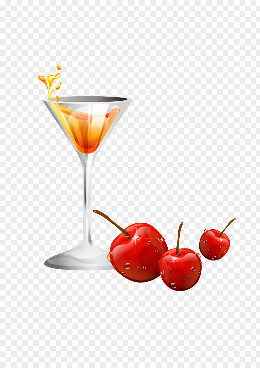 Glass Of Cherry Juice Cocktail Garnish Rose Photography PNG
