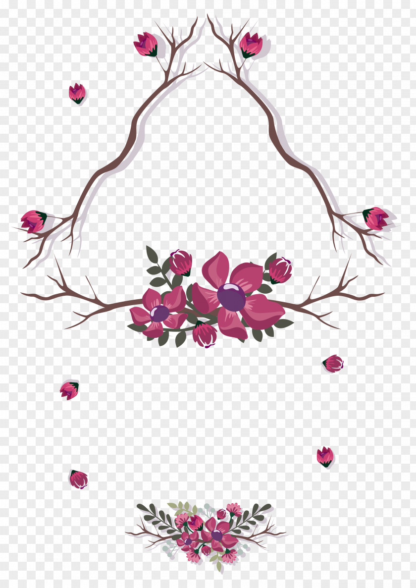 Purple Flower Tree Branches Decorative Pattern PNG