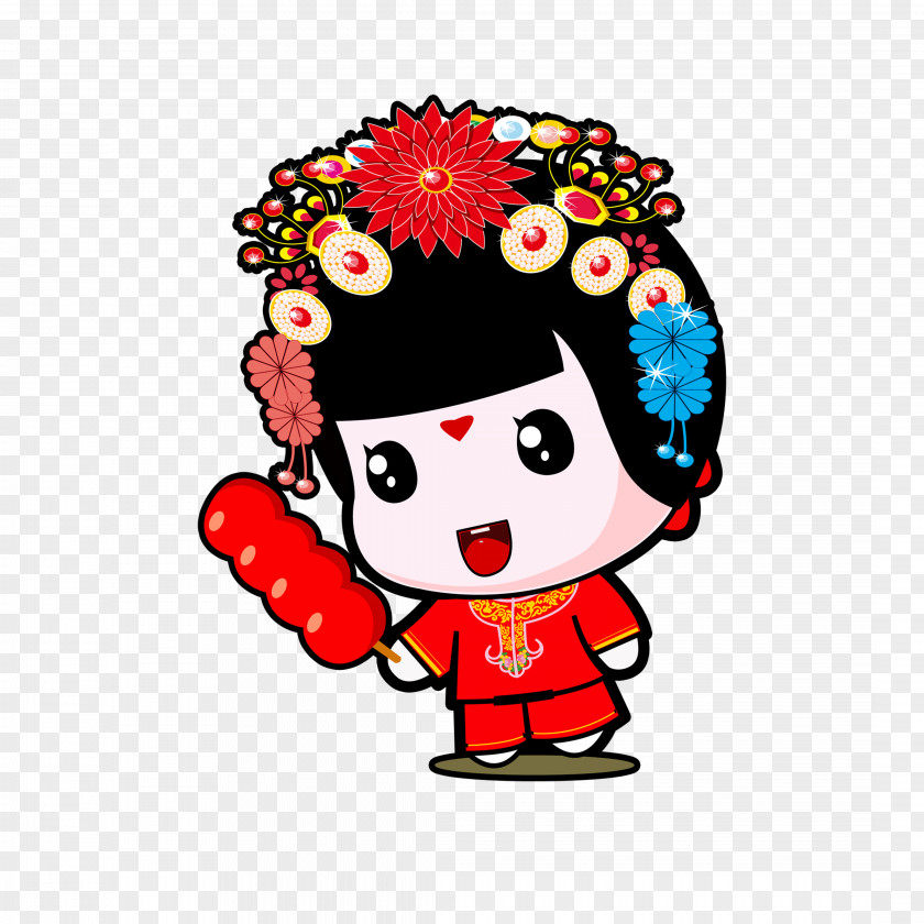 Cartoon Bride Holding Candied Fruit Tanghulu PNG