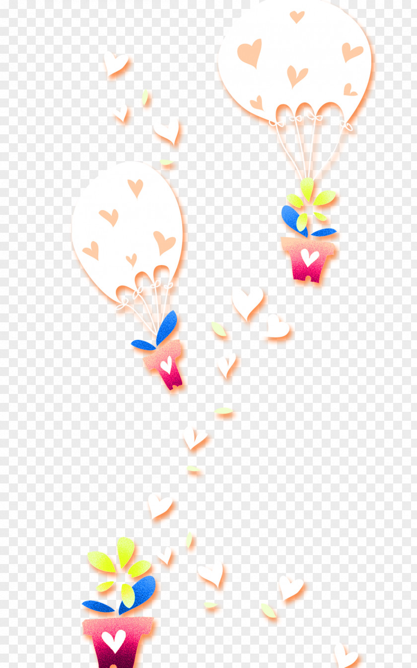 Cartoon Potted Parachute Love Floating Material Euclidean Vector PNG