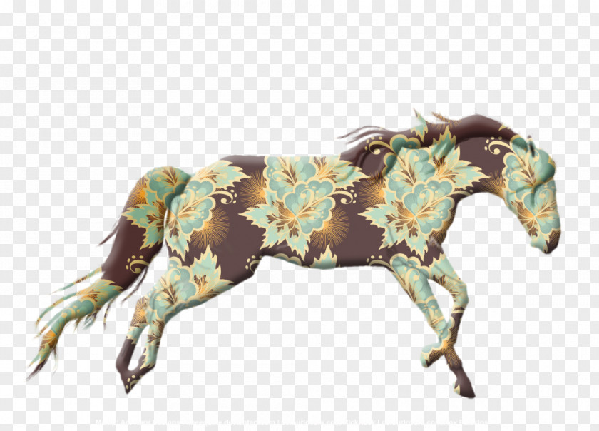 Blue Floral Design Mustang Stallion Pack Animal Naturism Yonni Meyer PNG