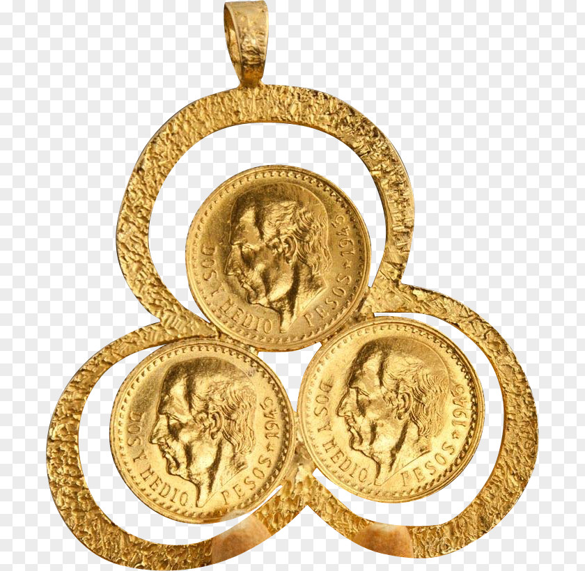 Gold Locket Earring Dos Pesos Coin Pendant PNG