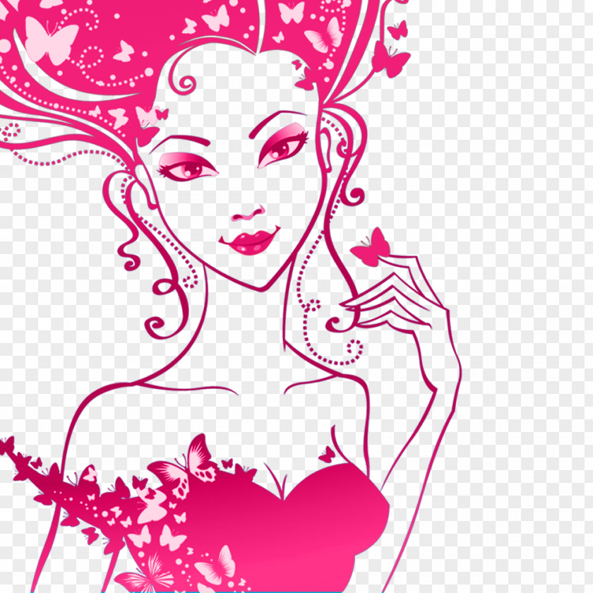 Creative Pink Woman Abstract Art Stock Illustration Floral Design PNG
