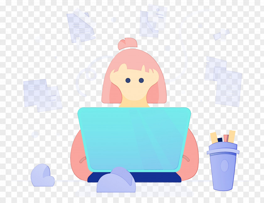 Sitting Cartoon Watercolor Background PNG