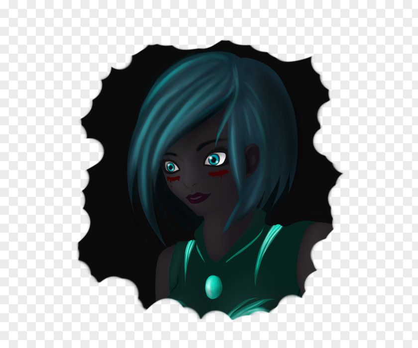 Necromancer Black Hair Cartoon Teal PNG