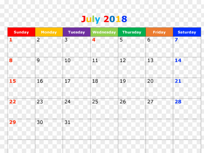 JULY 2018 Calendar 0 July Template Microsoft Excel PNG