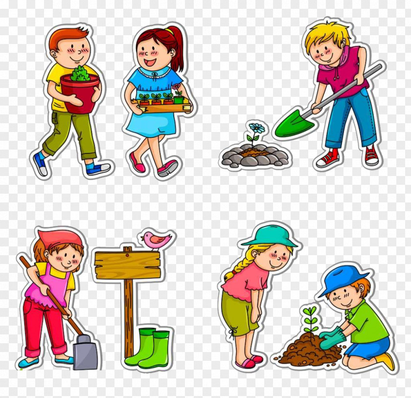 Children Plant Trees Illustration Material PNG plant trees illustration material clipart PNG