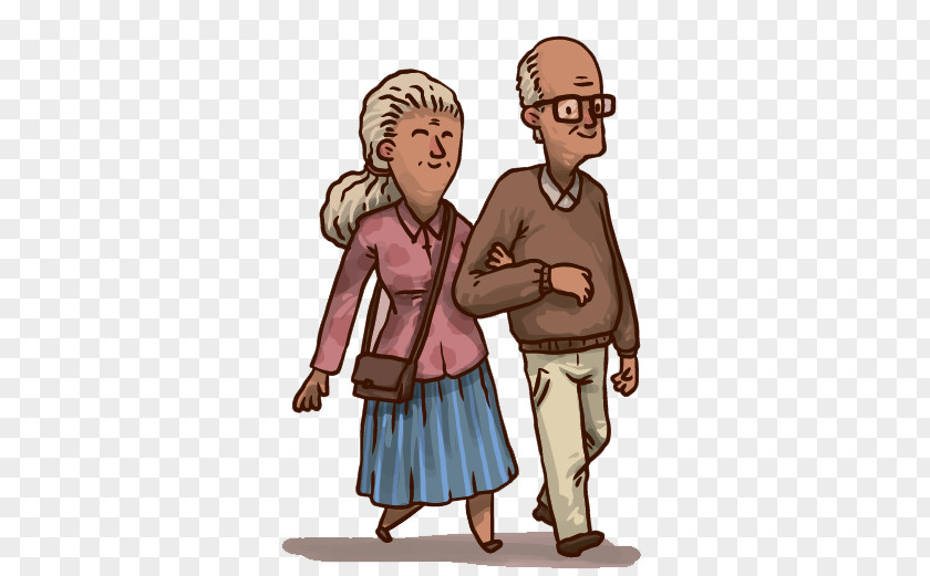 Old Couple Arm In Cartoon Drawing Illustration PNG