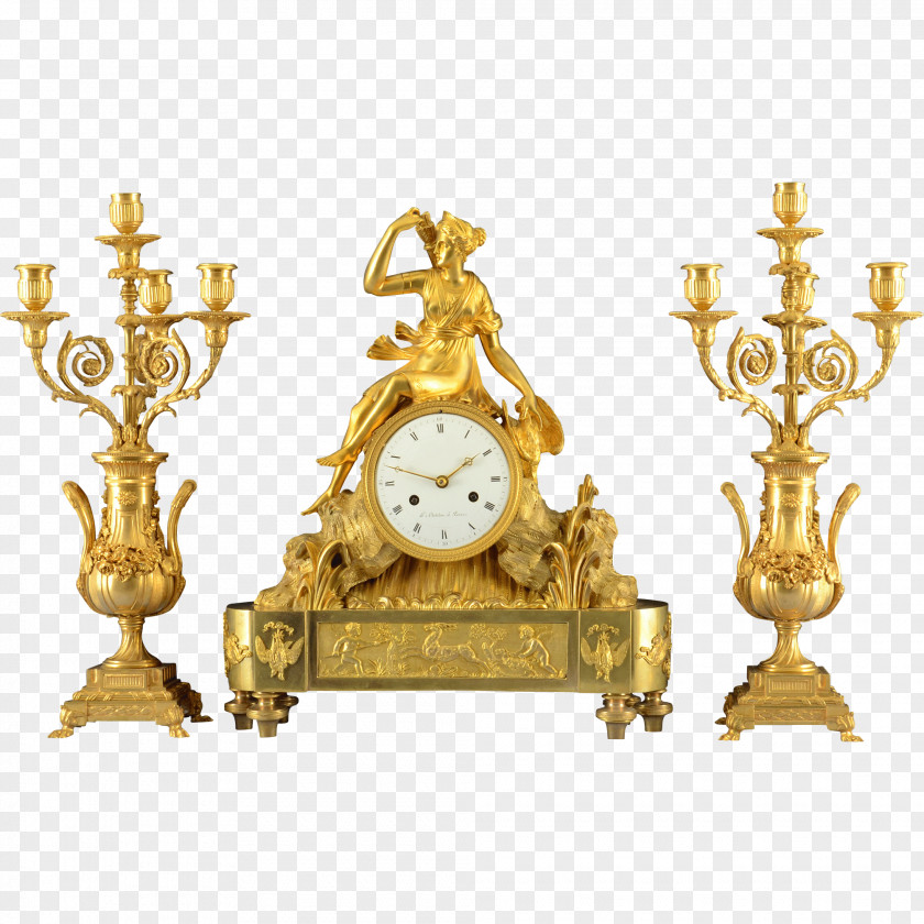 Three-piece Mantel Clock Garniture Antique Gilding PNG