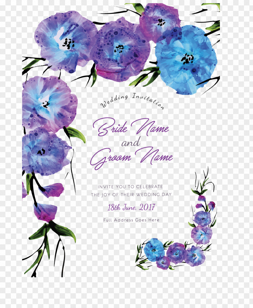 Blue And Purple Morning Glory Wedding Invitation Flower PNG