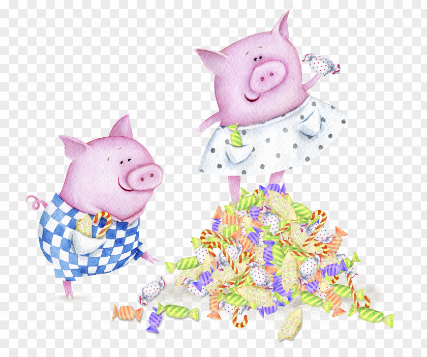 Cartoon Pig Domestic Candy HD Watercolor Painting Illustration PNG