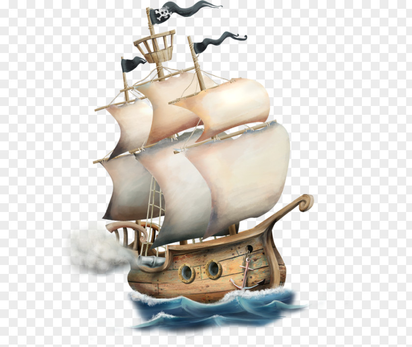 Hand-painted Cartoon Pirate Ship Watercraft PNG