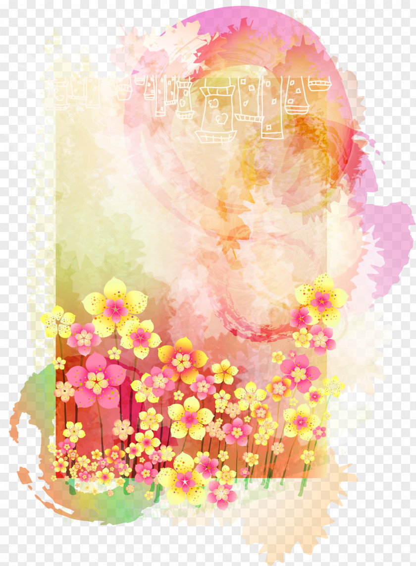 Vector Watercolor Floral Background Painting Art Flower PNG
